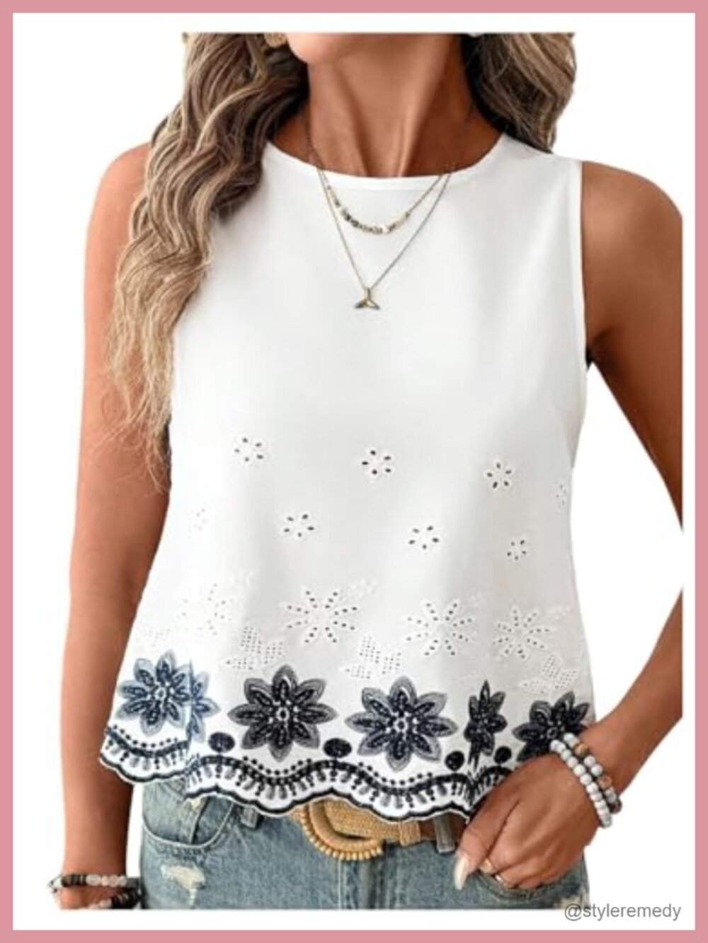 SweatyRocks Viscose Eyelet Floral Sleeveless Tank Top Boho Vacation